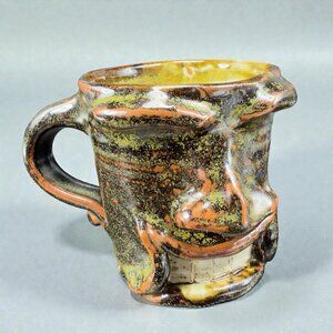 Hand Made Ugly Face Stoneware Pottery Coffee Mug Cup Hand Crafted Mug Signed
